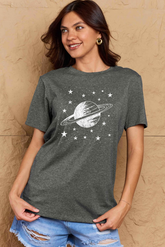 Rosy Brown Girls Are From Saturn Planet Graphic Cotton T-Shirt Graphic Tees