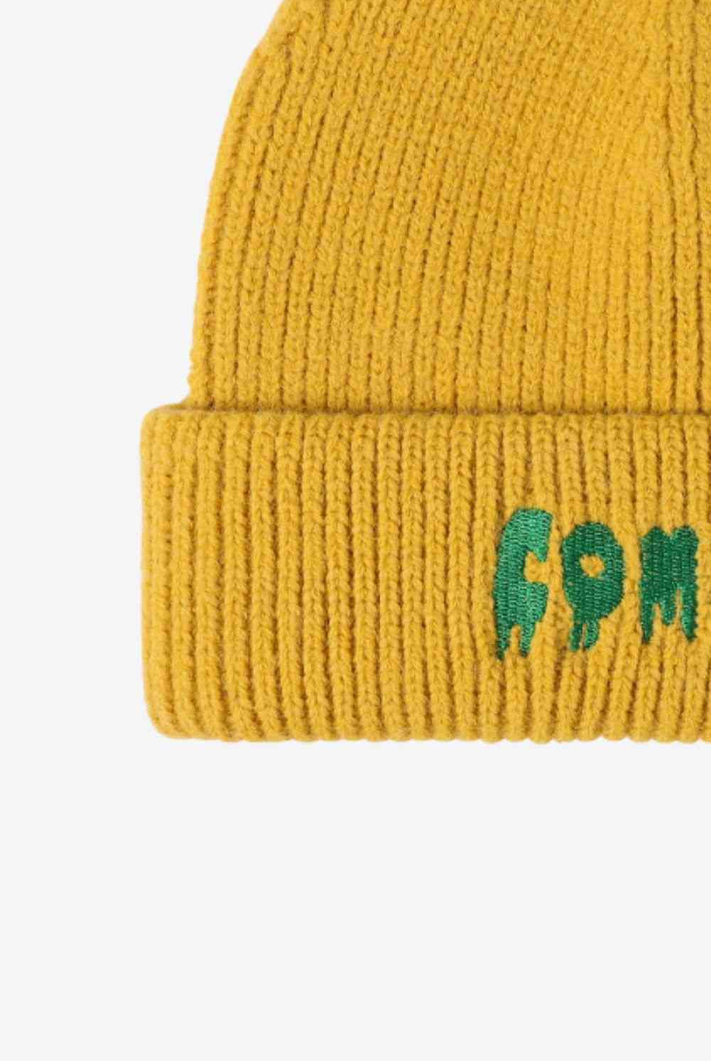 Goldenrod COME ON Embroidered Cuff Knit Beanie Winter Accessories