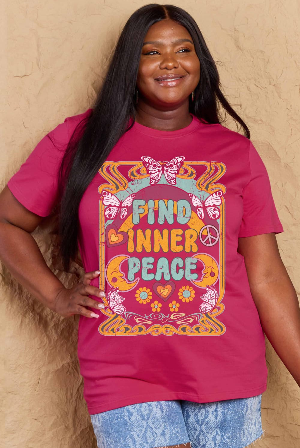 Maroon FIND INNER PEACE Graphic Cotton T-Shirt Graphic Tees