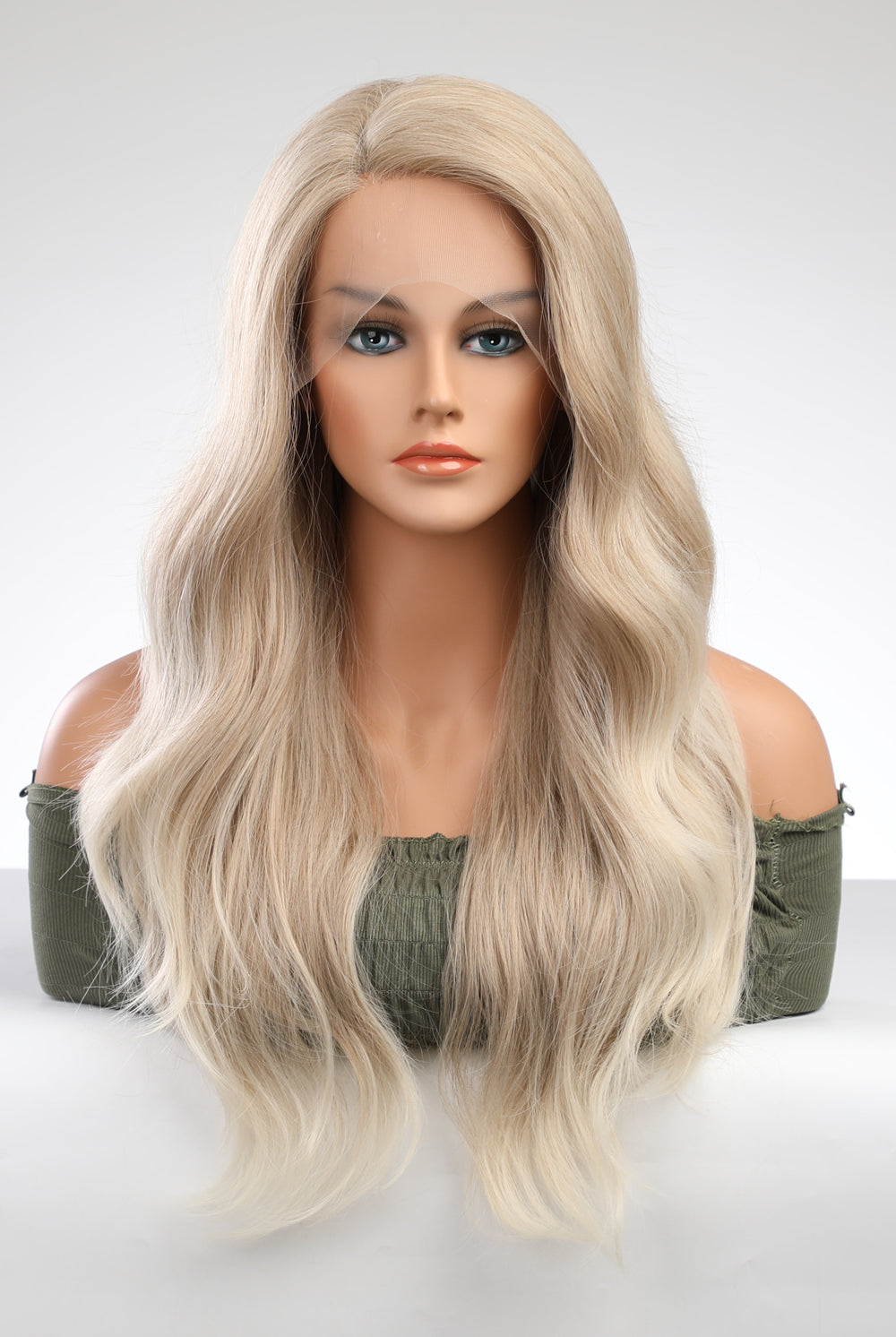 Light Gray Golden 13*2" Lace Front Wigs Synthetic Long Wave 25" 150% Density- Blonde Wigs