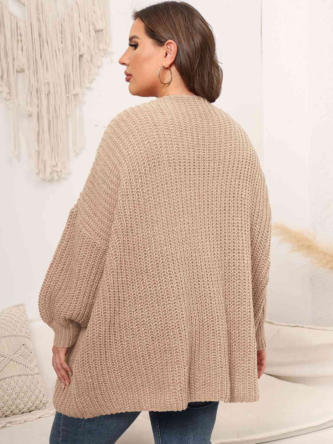 Light Gray Plus Size Open Front Dropped Shoulder Knit Cardigan Plus Size Clothes