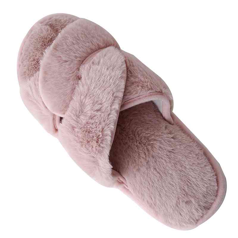 Rosy Brown So Soft Faux Fur Twisted Strap Slippers Slides