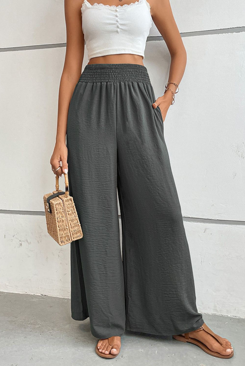 Dark Slate Gray Wide Waistband Relax Fit Long Pants
