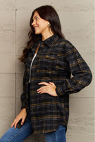 Rosy Brown Ninexis Full Size Plaid Collared Neck Button-Down Long Sleeve Jacket