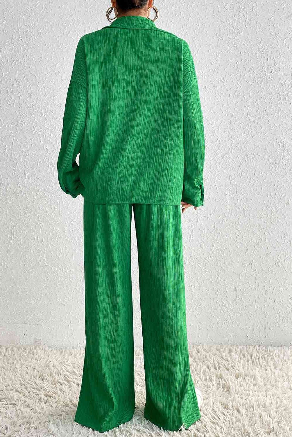 Sea Green Not Too Old For Fairytales Collared Neck Shirt and Slit Pants Set New Year Looks