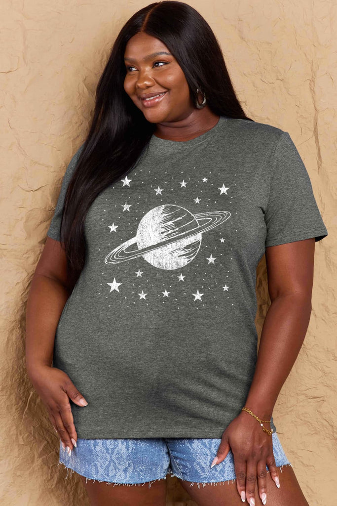 Dark Olive Green Girls Are From Saturn Planet Graphic Cotton T-Shirt Graphic Tees