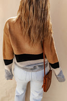 Rosy Brown Color Block Round Neck Sweater
