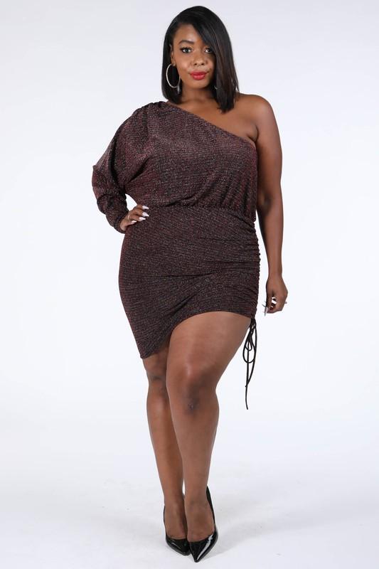 Alicia One Shoulder Ruched Plus Size Rainbow Glitter Dress – Ivy Reina