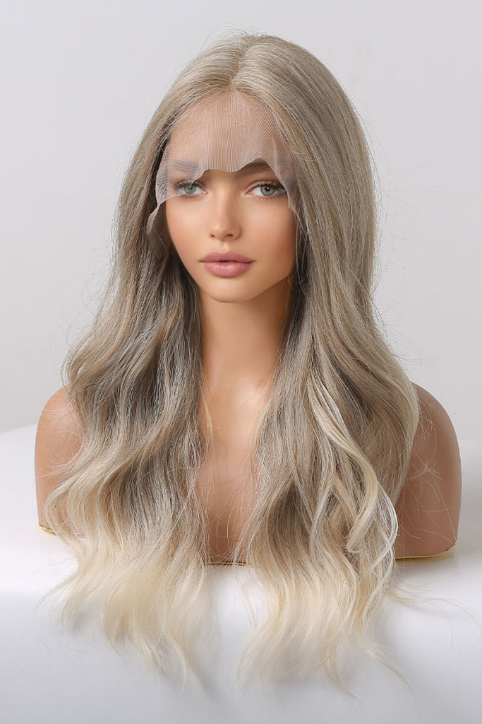 Gray Summer 13*2" Lace Front Wigs Synthetic Long Wave 24" 150% Density in Medium Blonde Highlights Wigs
