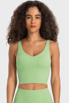 Dark Khaki Deep V-Neck Crop Sports Bra Clothes