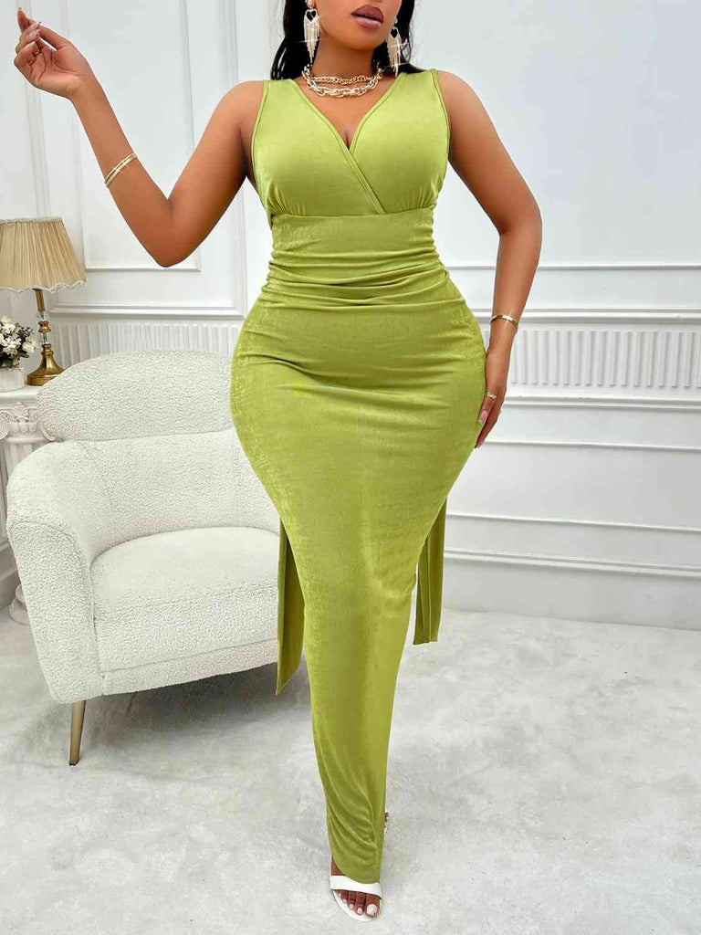 Light Gray Plus Size Backless Ruched Dress Plus Size Clothes