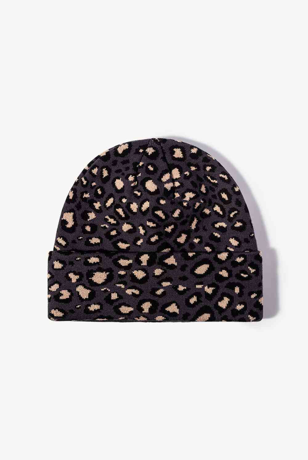 Black Leopard Pattern Cuffed Beanie Winter Accessories