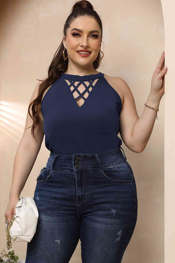 Dark Slate Gray Plus Size Halter Neck Cutout Sleeveless Dress Plus Size Clothes