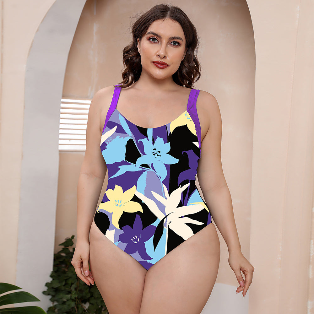 Gray Paradise Full Size Printed Scoop Neck Sleeveless One-Piece Swimsuit Plus Size Swimsuits