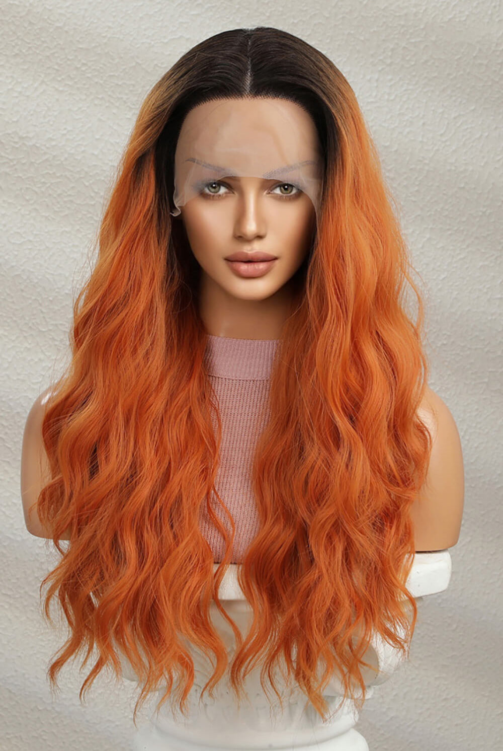 Dark Gray Apply Pressure 13*2" Lace Front Wigs Synthetic Long Wave 24" 150% Density- Orange Wigs