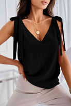 Black Tie-Shoulder V-Neck Satin Tank Top