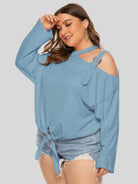 Light Gray Plus Size Cold-Shoulder Tied Top Clothing