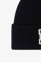 Black Letter Patch Cuffed Knit Beanie Winter Accessories