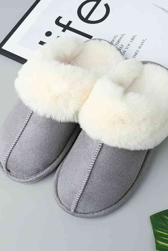 Light Gray Faux Suede Center Seam Slippers Shoes