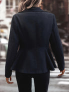 Gray Buttoned Lapel Collar Long Sleeve Blazer Clothing