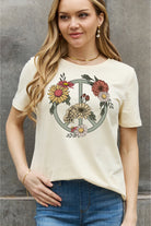 Rosy Brown Simply Love Full Size Flower Graphic Cotton Tee Tops