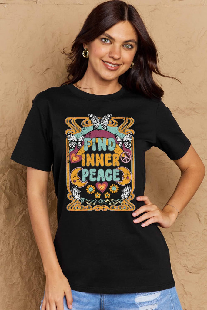 Rosy Brown FIND INNER PEACE Graphic Cotton T-Shirt Graphic Tees