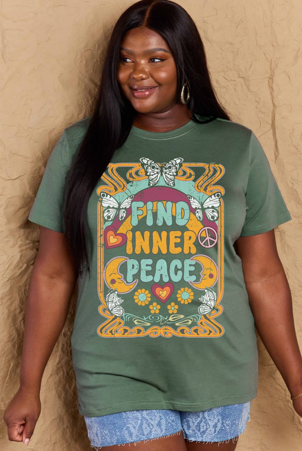 Dim Gray FIND INNER PEACE Graphic Cotton T-Shirt Graphic Tees