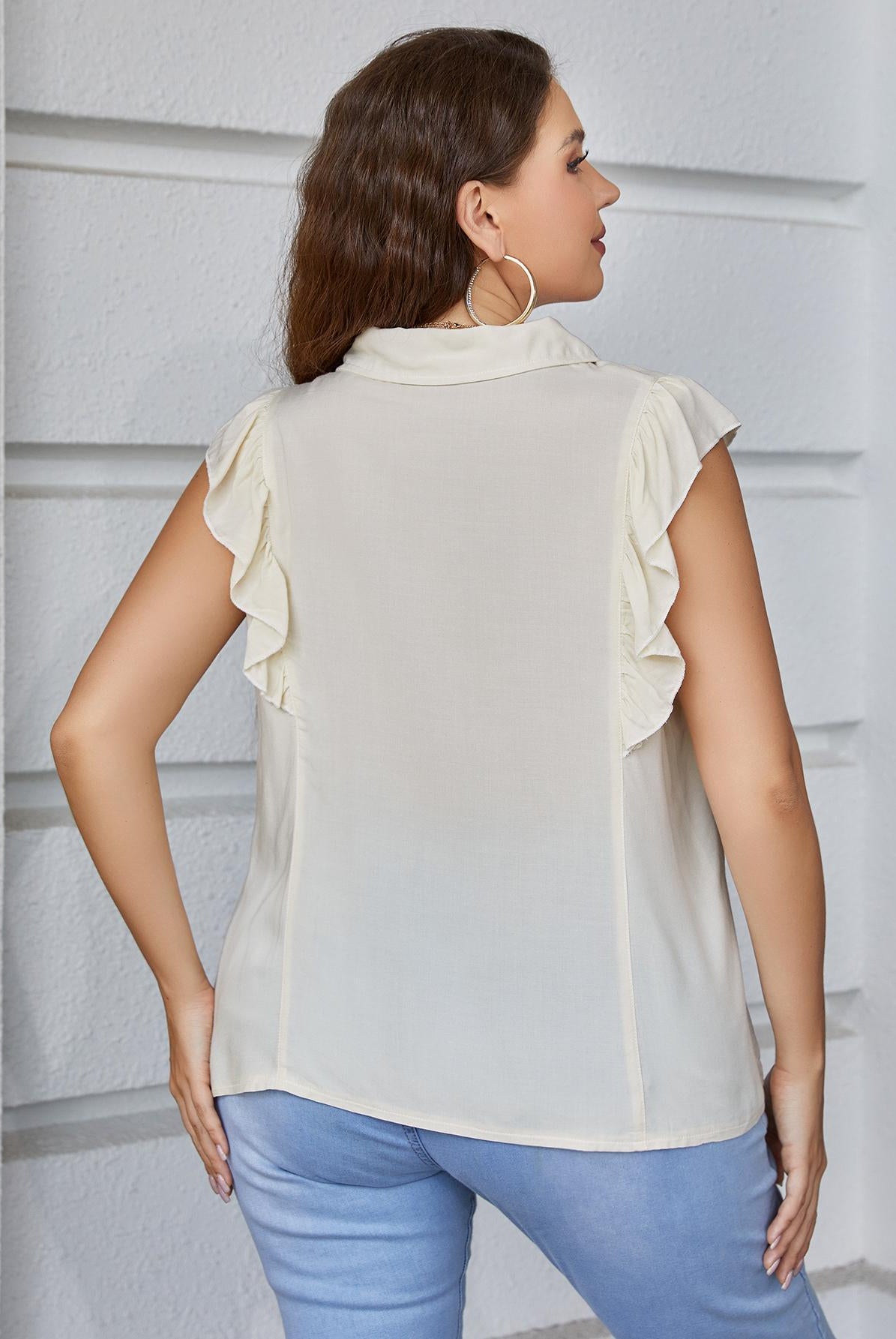 Gray Unlock Elegance Plus Size Ruffled Cap Sleeve Shirt Plus Size Tops