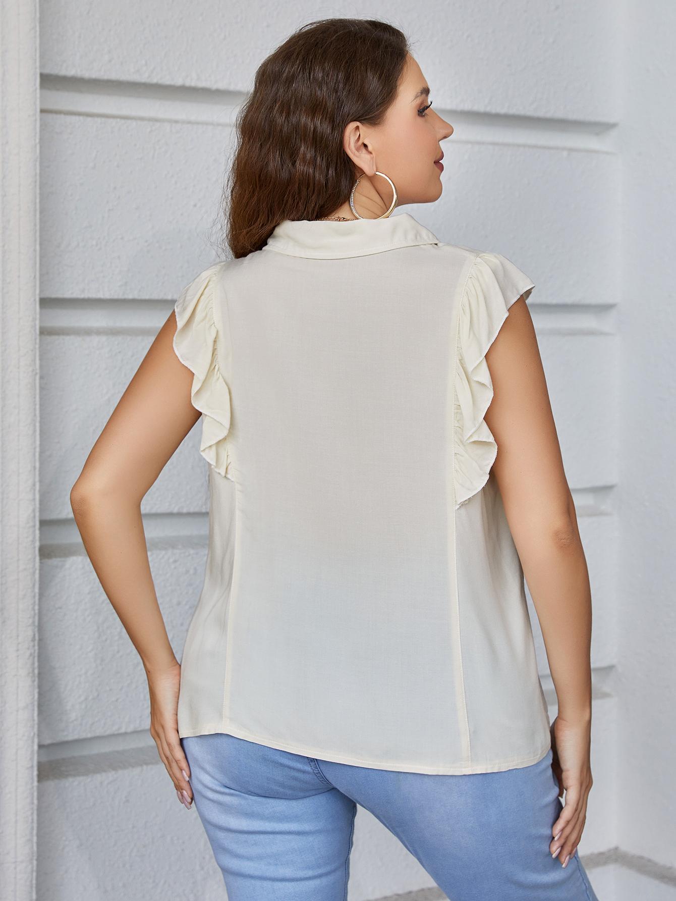 Gray Unlock Elegance Plus Size Ruffled Cap Sleeve Shirt Plus Size Tops