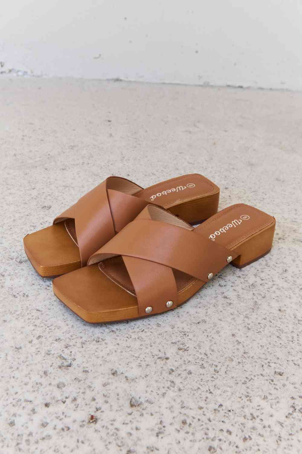 Gray Weeboo Step Into Summer Criss Cross Wooden Clog Mule in Brown Shoes