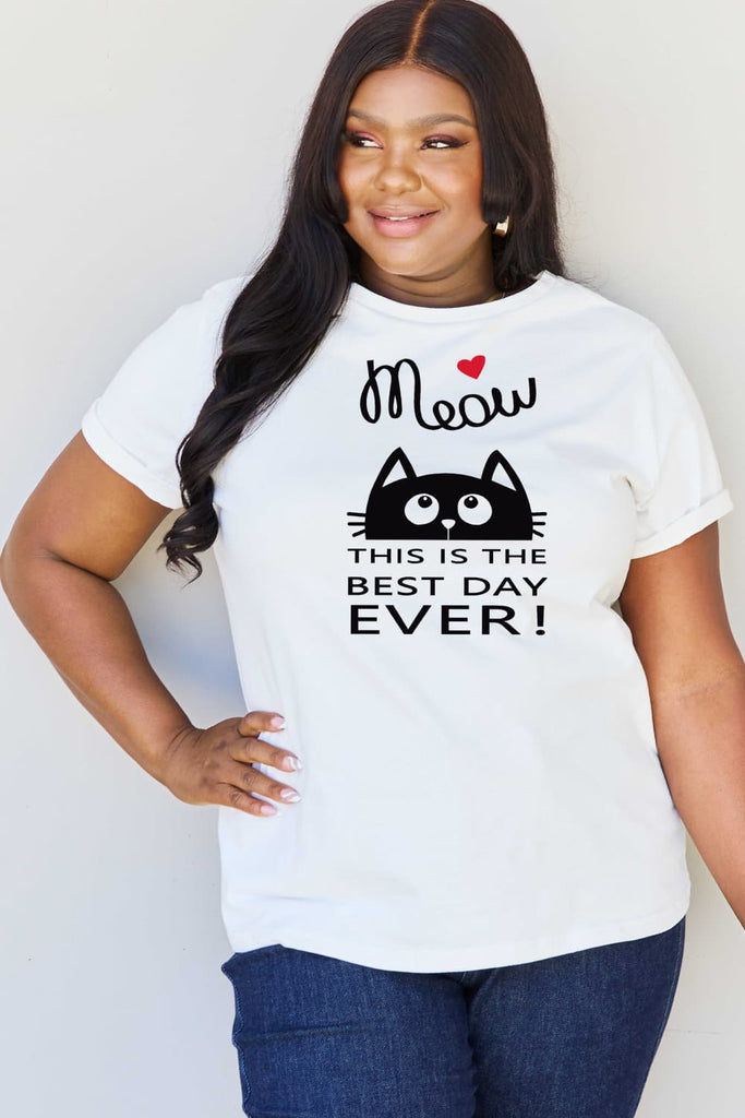 Light Gray Simply Love Full Size MEOW THIS IS THE BEST DAY EVER! Graphic Cotton T-Shirt Graphic Tees