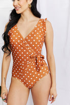 Light Gray Marina West Swim Full Size Float On Ruffle Faux Wrap One-Piece in Terracotta Swimwear