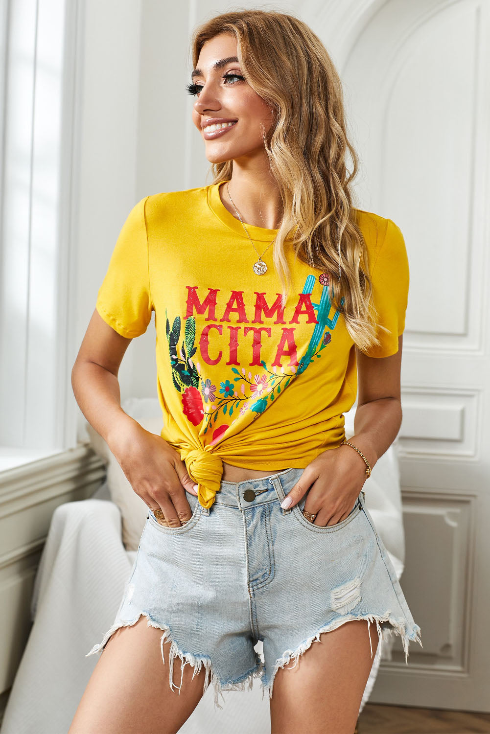 Light Gray MAMACITA Graphic Round Neck Tee Shirts & Tops