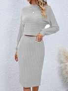 Gray Mock Neck Top and Skirt Set New Year Looks