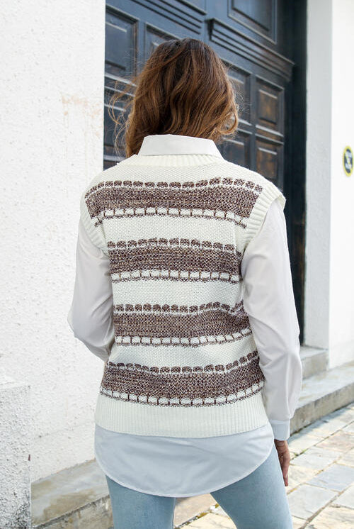 Light Gray Contrast V-Neck Sweater Vest Winter Accessories