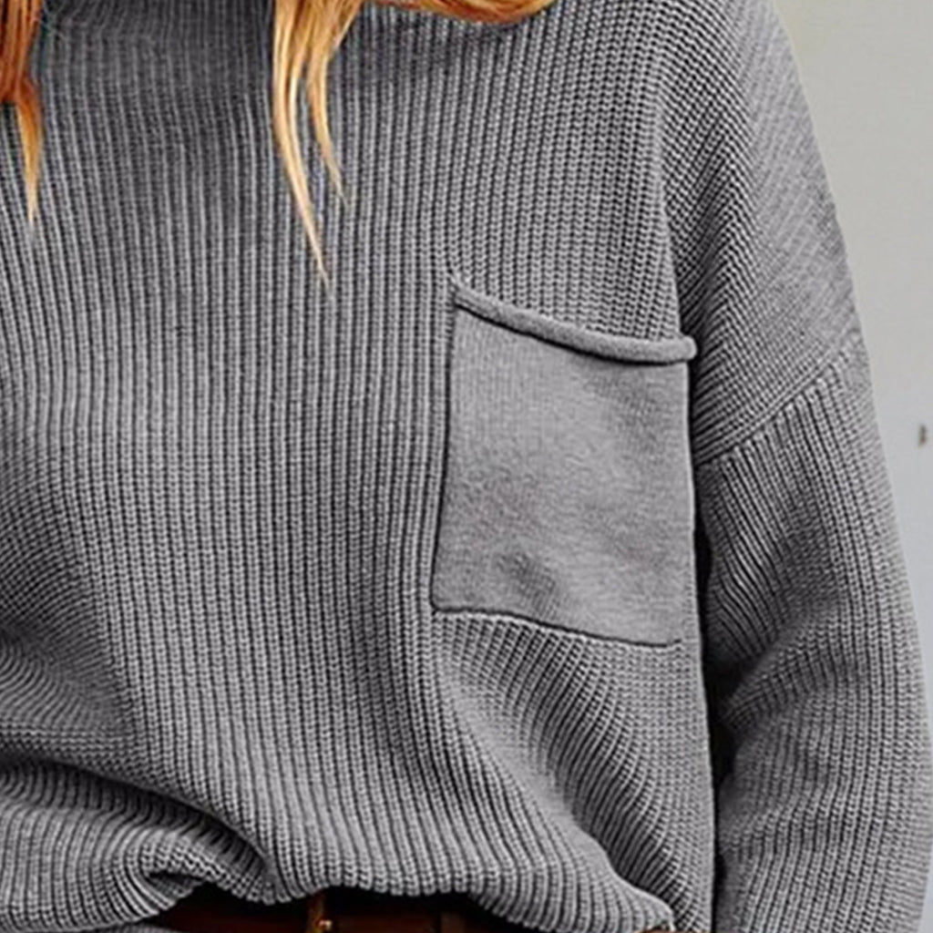 Dim Gray Rib-Knit Dropped Shoulder Sweater