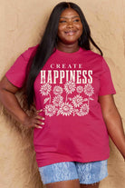 Maroon Simply Love Full Size CREATE HAPPINESS Graphic Cotton T-Shirt