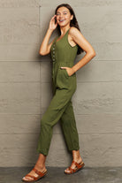 Rosy Brown Tied Sleeveless Jumpsuit with Pockets Clothing