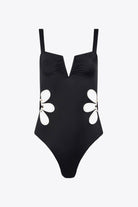 Black Contrast Trim Cutout Notched Neck One-Piece Swimsuit Swimwear