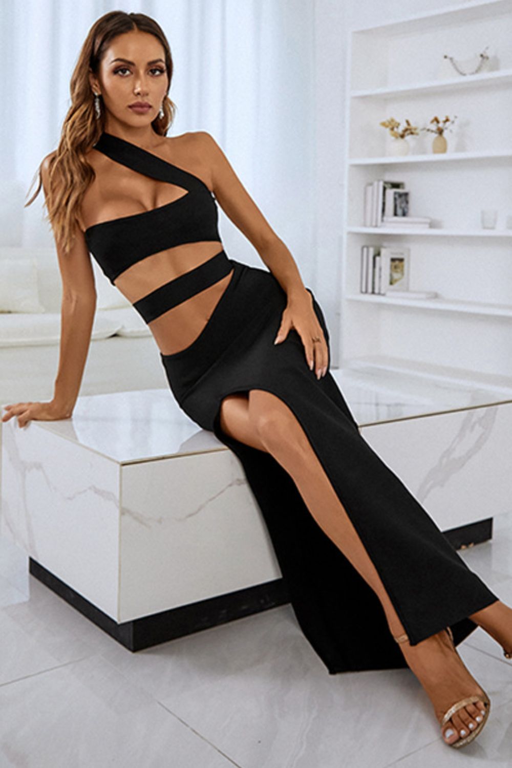 Gray I Never Want Summer To End One-Shoulder Cutout Front Split Maxi Dress Cocktail Dresses