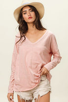 Bisque BiBi Exposed Seam V-Neck Long Sleeve T-Shirt Valentine's Day