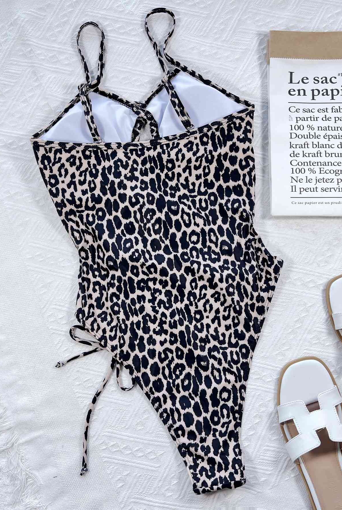 Light Gray Leopard Cutout Tied One-Piece Swimsuit Trends