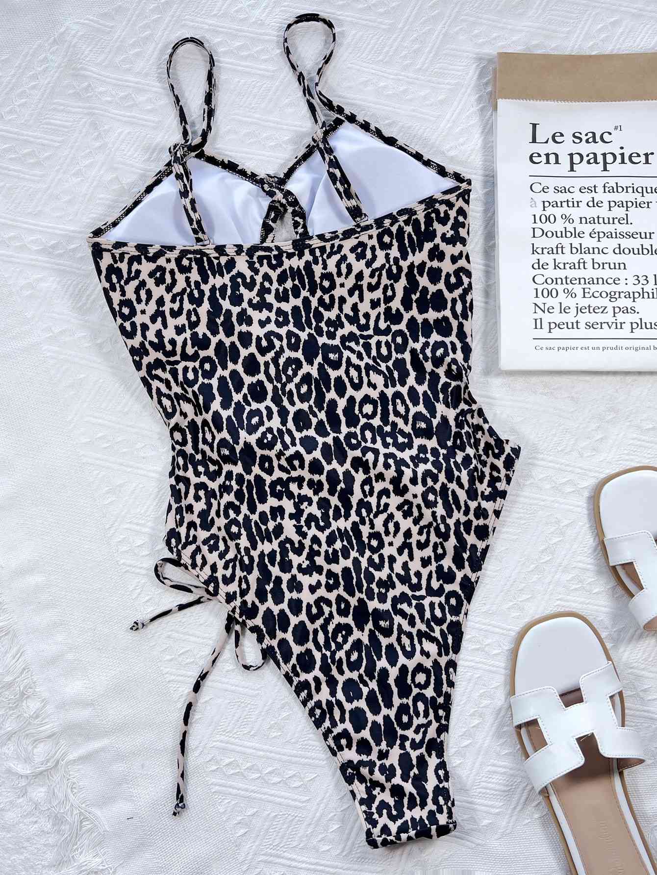 Light Gray Leopard Cutout Tied One-Piece Swimsuit Trends