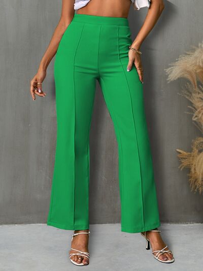 Green Wide Leg Trousers|241012203-Ivy-Green