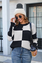 Gray Color Block Round Neck Dropped Shoulder Sweater Capsule