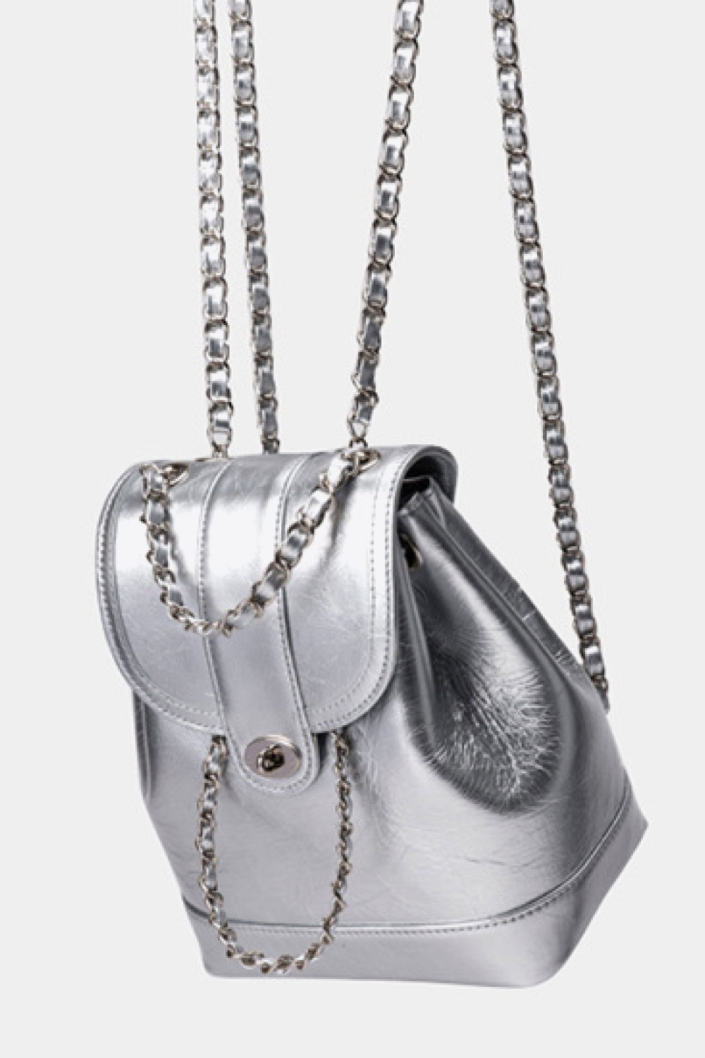 Lavender Chrome PU Leather Backpack Handbags