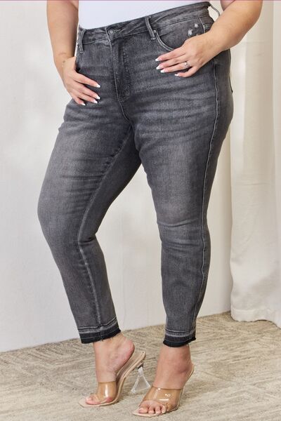 Gray Judy Blue Full Size High Waist Tummy Control Release Hem Skinny Jeans Plus Size Clothing