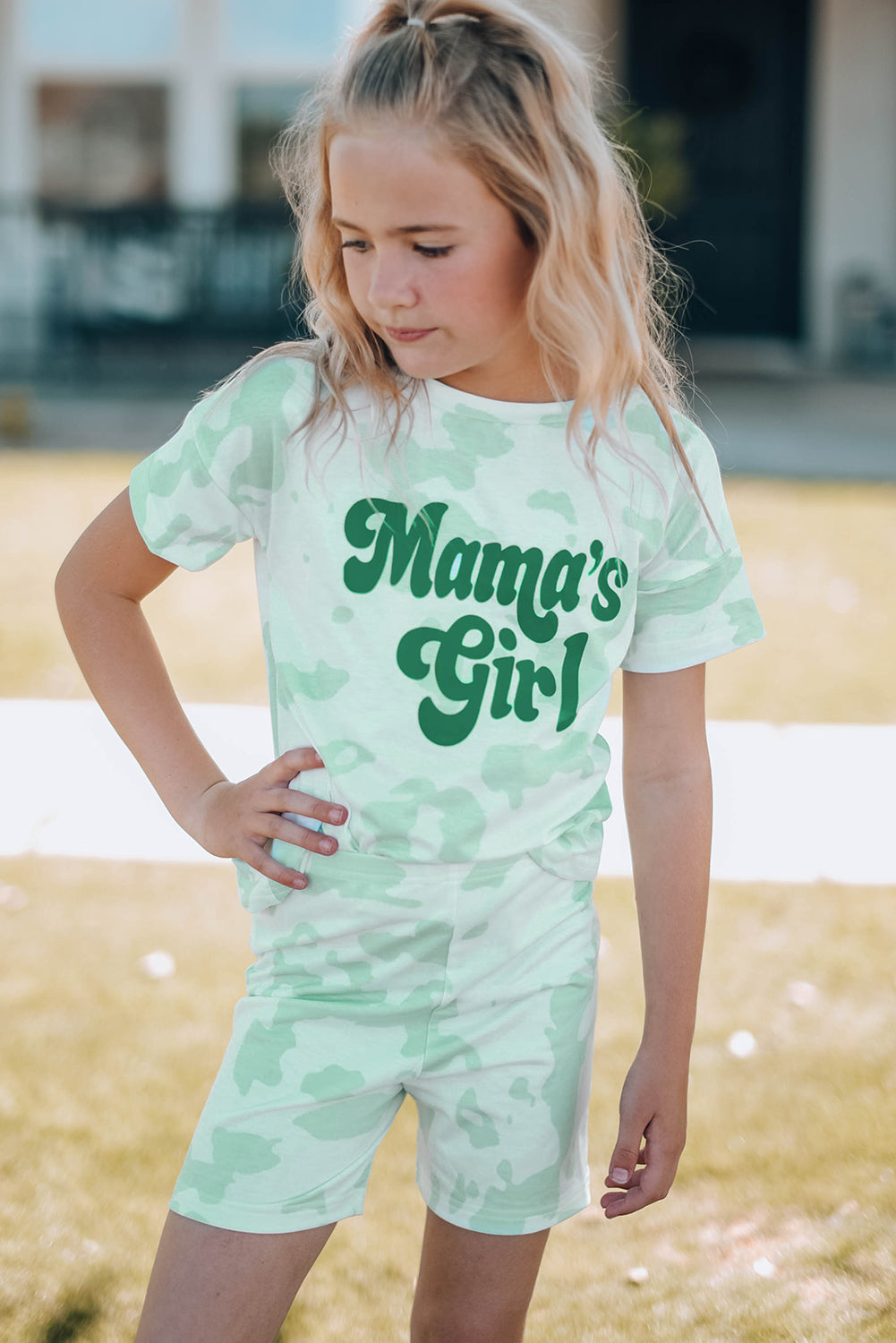 Gray Girls Printed Letter Graphic Lounge Set Mother's Day