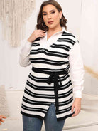 Light Gray Plus Size Striped Colared Neck Tied Front Sweater Vest Plus Size Clothes