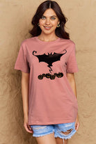 Rosy Brown Simply Love Full Size Bat & Pumpkin Graphic Cotton T-Shirt Clothing